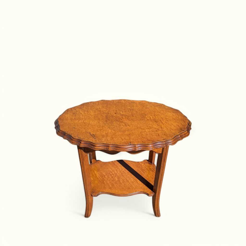 Vintage Oval Wood Side Table with Scalloped Edge and Lower Shelf — view 8 of 12