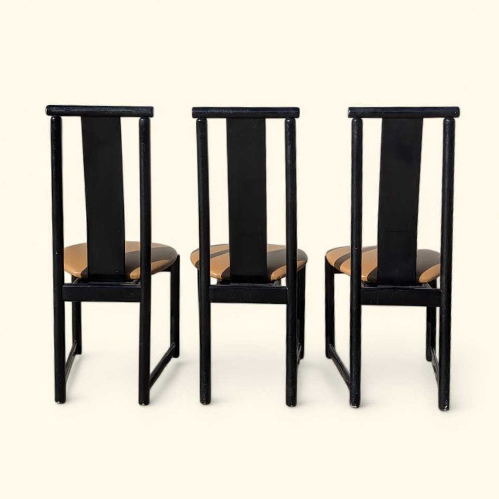 Set of Six BiF Postmodern Black Lacquer Dining Chairs, 1980s