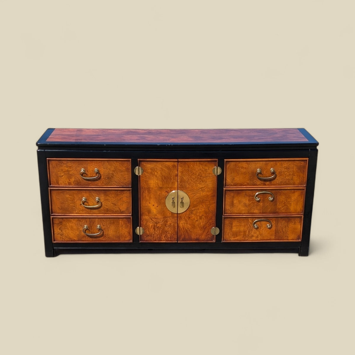 Stanley Furniture Chinoiserie Burl Wood Nine-Drawer Dresser or Credenza — view 13 of 16