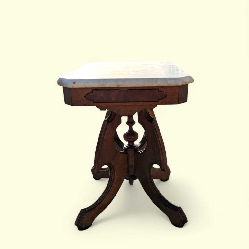 Late-19th-Century Marble-Top Carved Wood Parlor Side Table