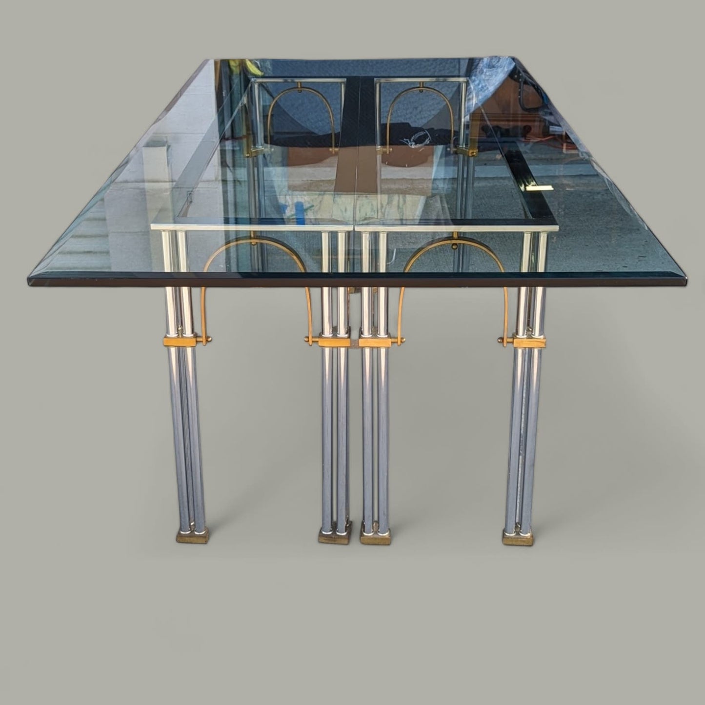 Unique Glass Top Dining Table, Mid Century, Art Deco, Maison Jansen