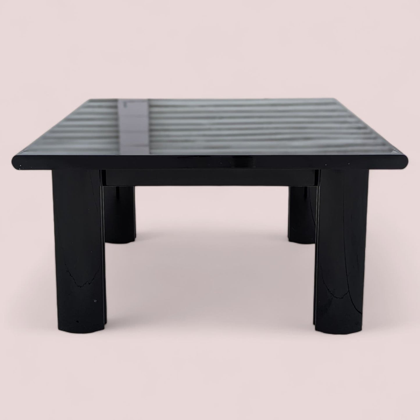 Italian Postmodern Coffee Table, Black Lacquer, Wood, 80s, Living Room