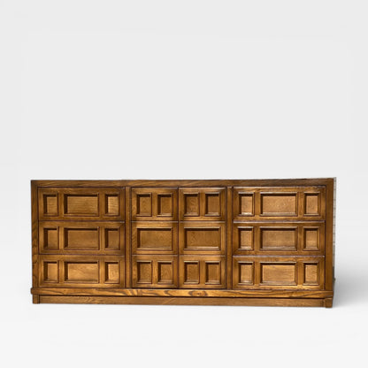 Oak Lowboy Dresser, Brutalist Mid-Century Modern