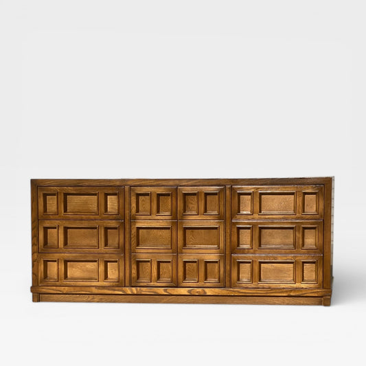 Oak Lowboy Dresser, Brutalist Mid-Century Modern