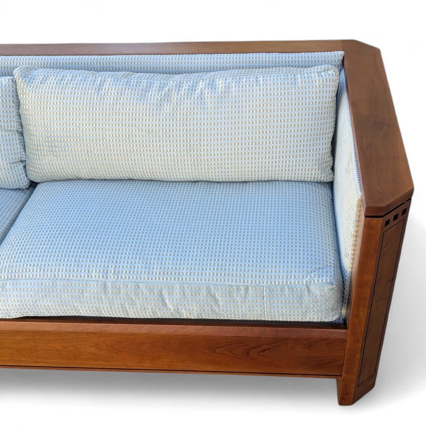 Stickley 21st Century Cherry Sofa, Pale Blue Textured Velvet Upholstery