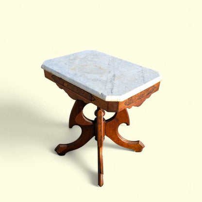 Late-19th-Century Marble-Top Carved Wood Parlor Side Table