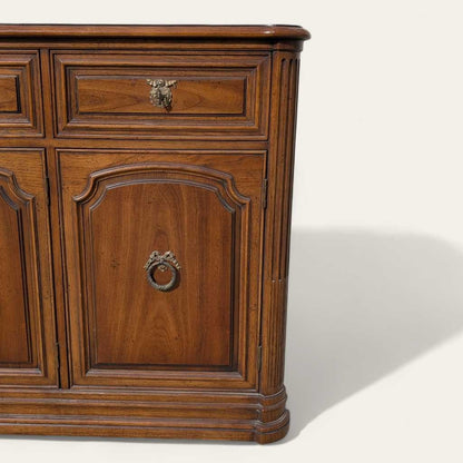 Henredon 1970s Credenza – Traditional Walnut Sideboard with Brass Pulls & Adjustable Shelving, 66” Vintage Cabinet