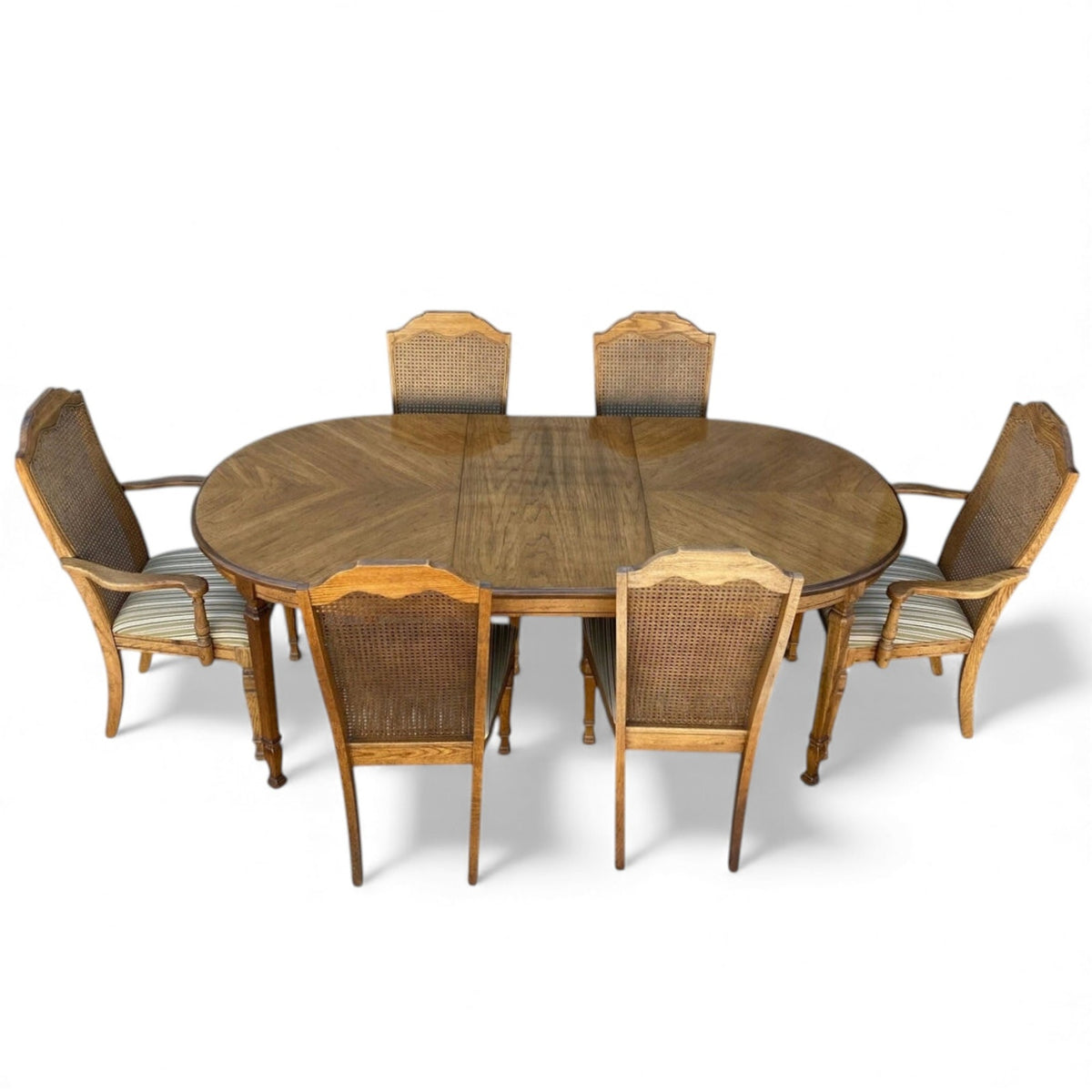 Vintage Oak Oval Extension Dining Table and Six Cane-Back Chairs — view 2 of 7