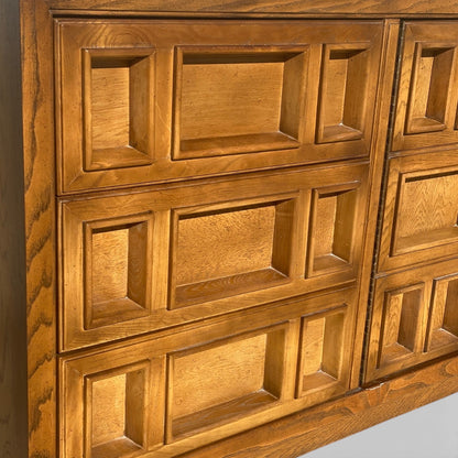 Oak Lowboy Dresser, Brutalist Mid-Century Modern
