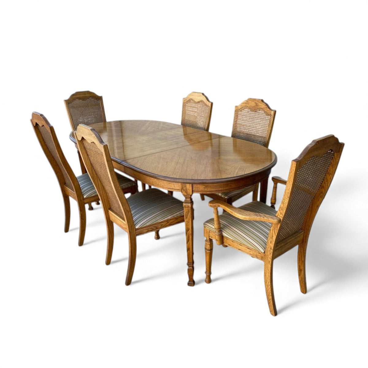 Vintage Oak Oval Extension Dining Table and Six Cane-Back Chairs — view 6 of 7