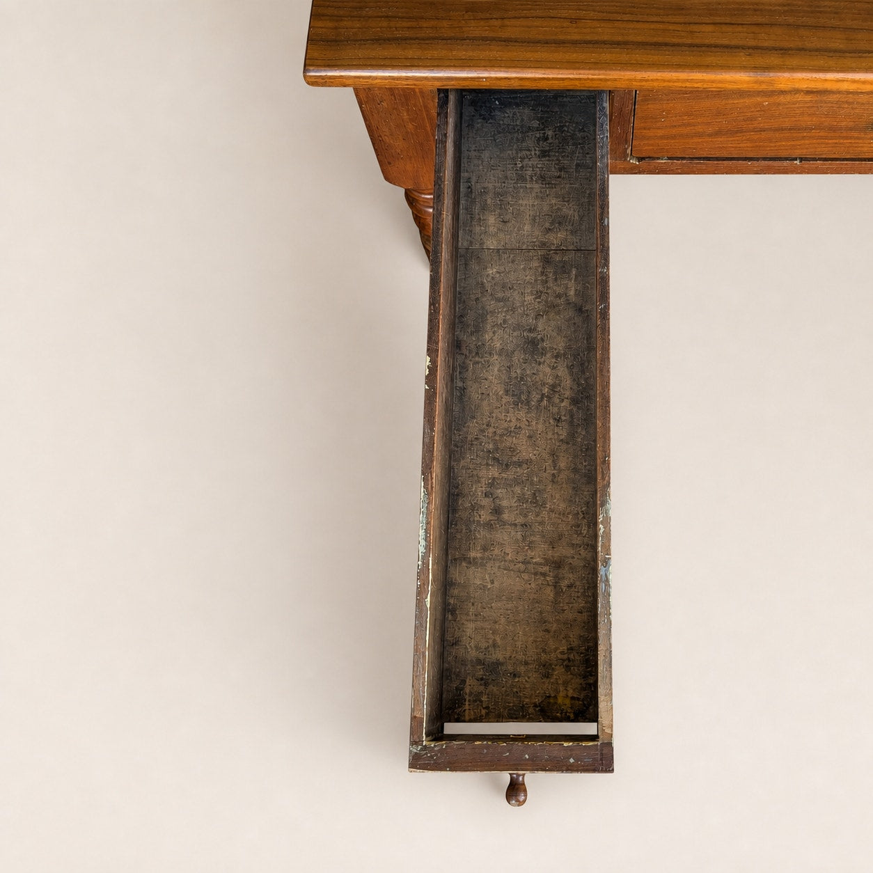 Antique Walnut Three-Drawer Writing Desk with Turned Legs