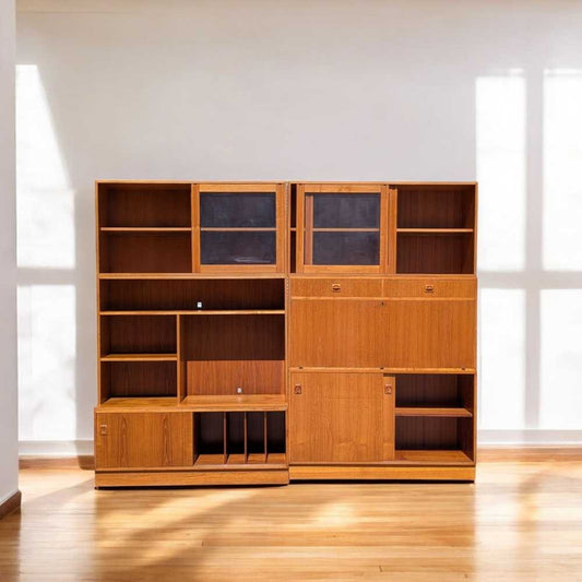 Danish Teak Bookcase – Mid-Century Modern Freestanding Wall Unit