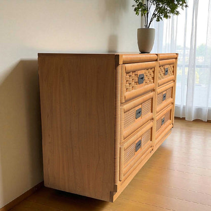 Vintage Dixie Rattan Dresser with Mirror