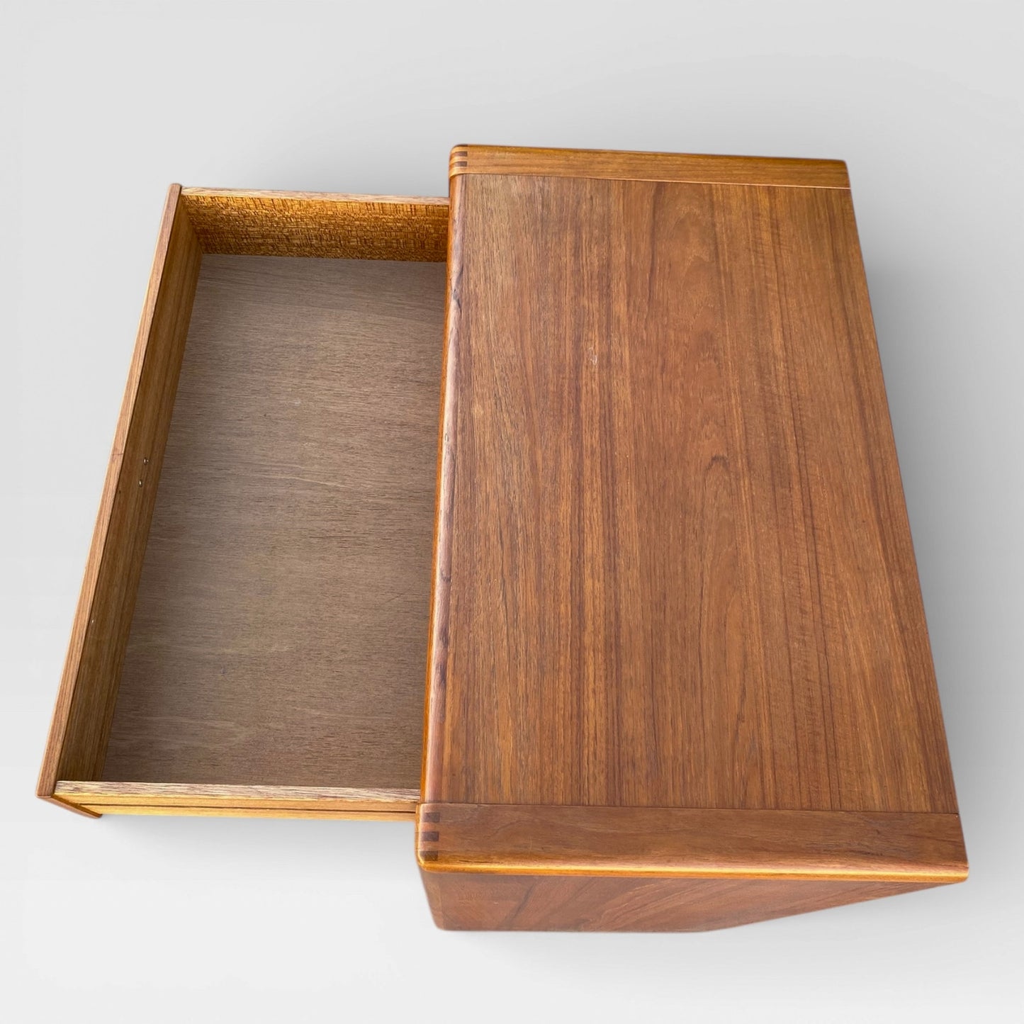 Mid-Century Modern D-Scan Captain Line Tallboy Dresser in Teak with Brass Pulls