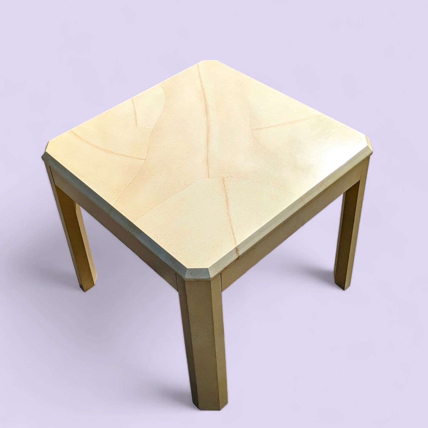 Vintage Side Table, Postmodern, Laminate, Cream, Off White, Accent or End Table, Square, Living Room