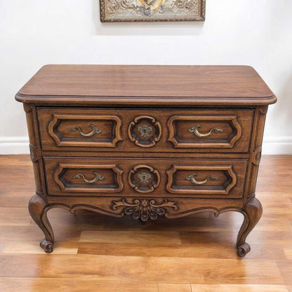 Drexel French Provincial Chest – Vintage 2 Drawer Dresser, Cabriole Legs, Ornate Carvings, 35.5" Wide, Solid Wood