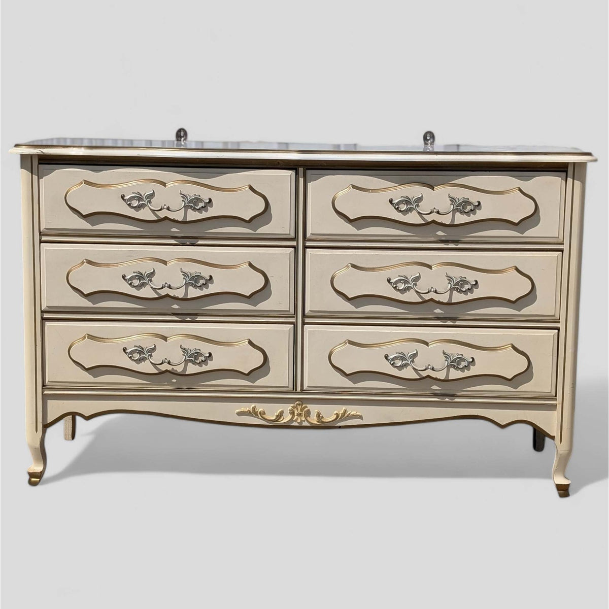 1970s French Provincial Six-Drawer Dresser with Mirror — view 4 of 16