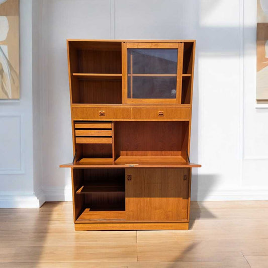 Vintage Teak Bookcase with Drop Front Desk
