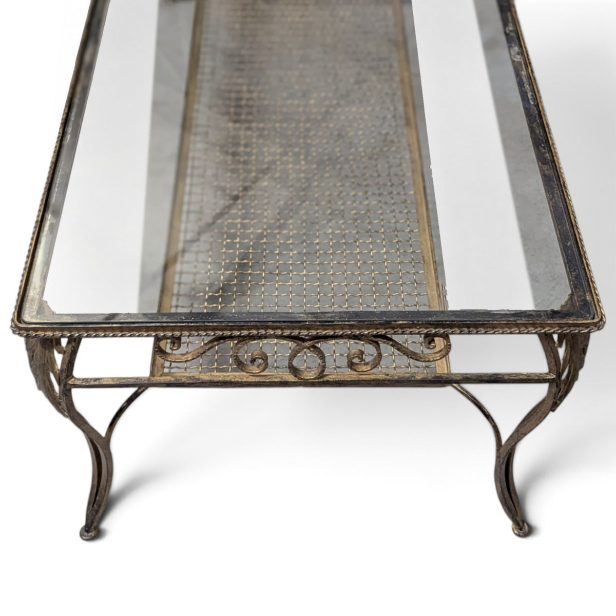 Late 20th Century Italianate-Style Scrollwork Metal and Glass Coffee Table — view 3 of 16