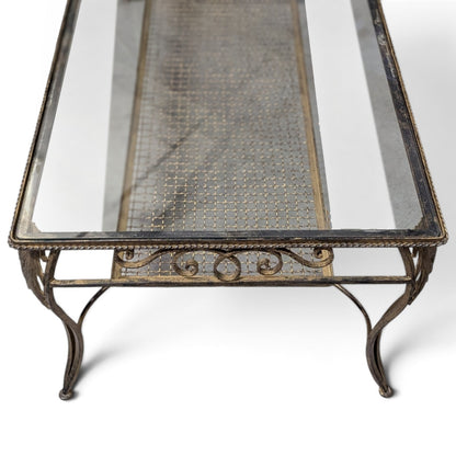 Late 20th Century Italianate-Style Scrollwork Metal and Glass Coffee Table
