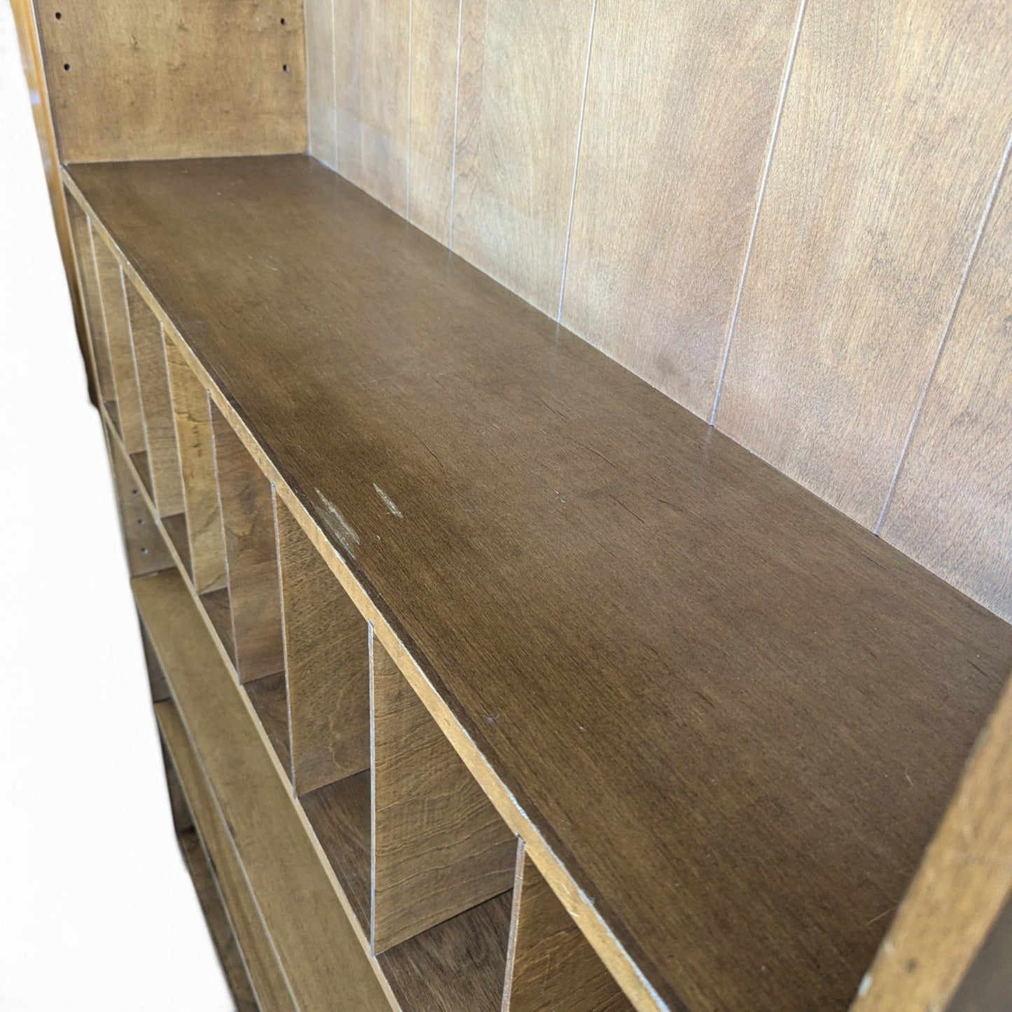 1970s Japanese Veneered-Plywood Bookcase with Adjustable Shelves and Dividers