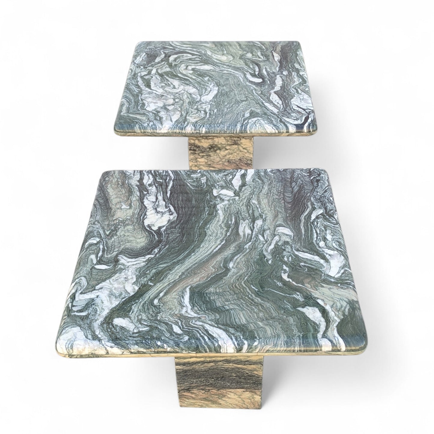 Green Marble Side Tables, Pair c. 1980s