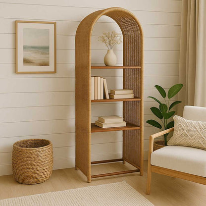 Vintage Rattan Arch Bookcase