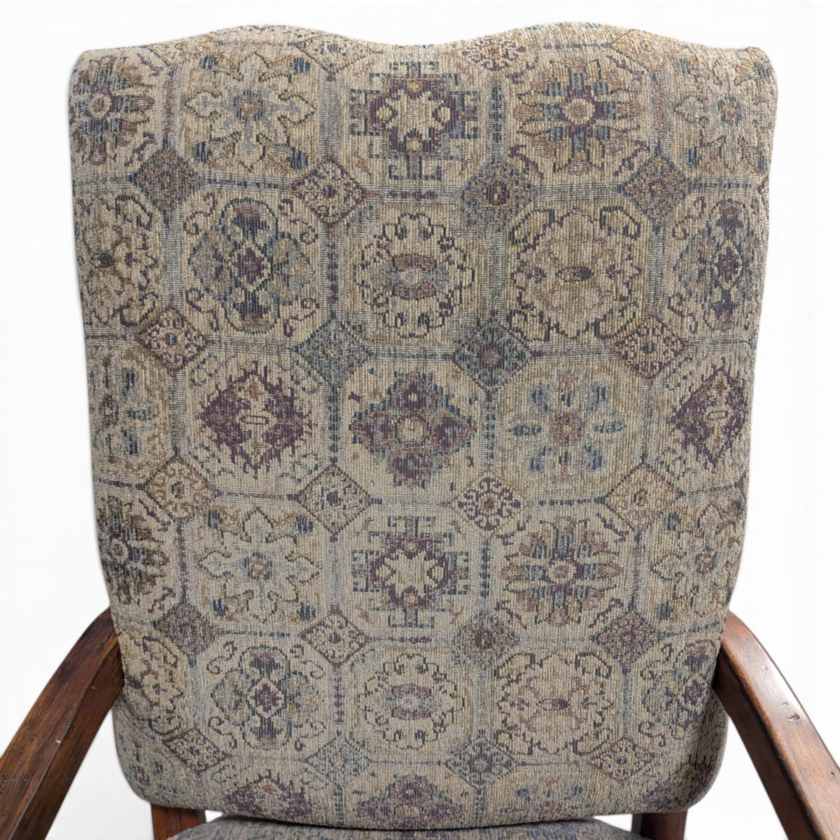Louis XIII-Style High-Back Wood Armchair with Tapestry Upholstery