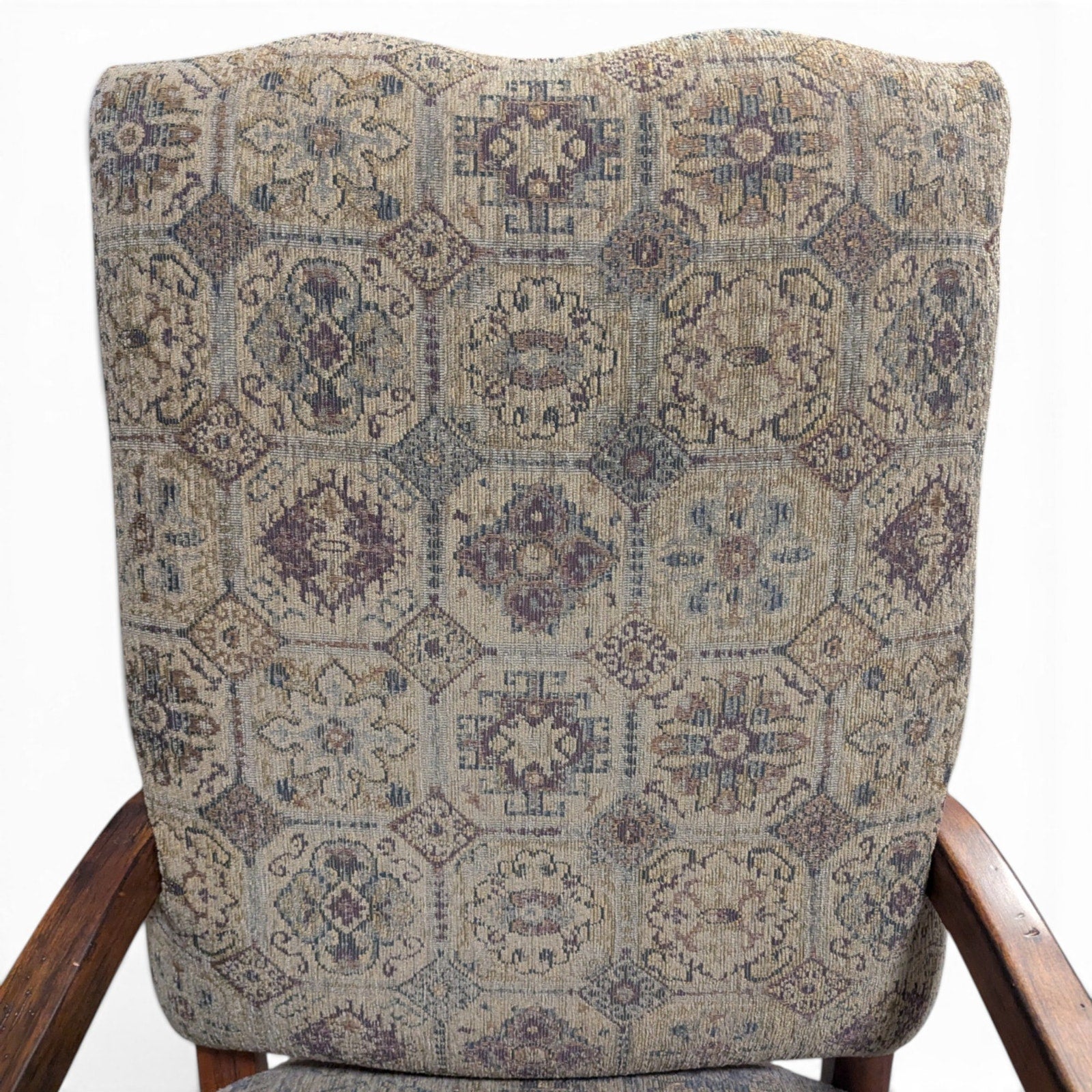 Louis XIII-Style High-Back Wood Armchair with Tapestry Upholstery — view 2 of 13