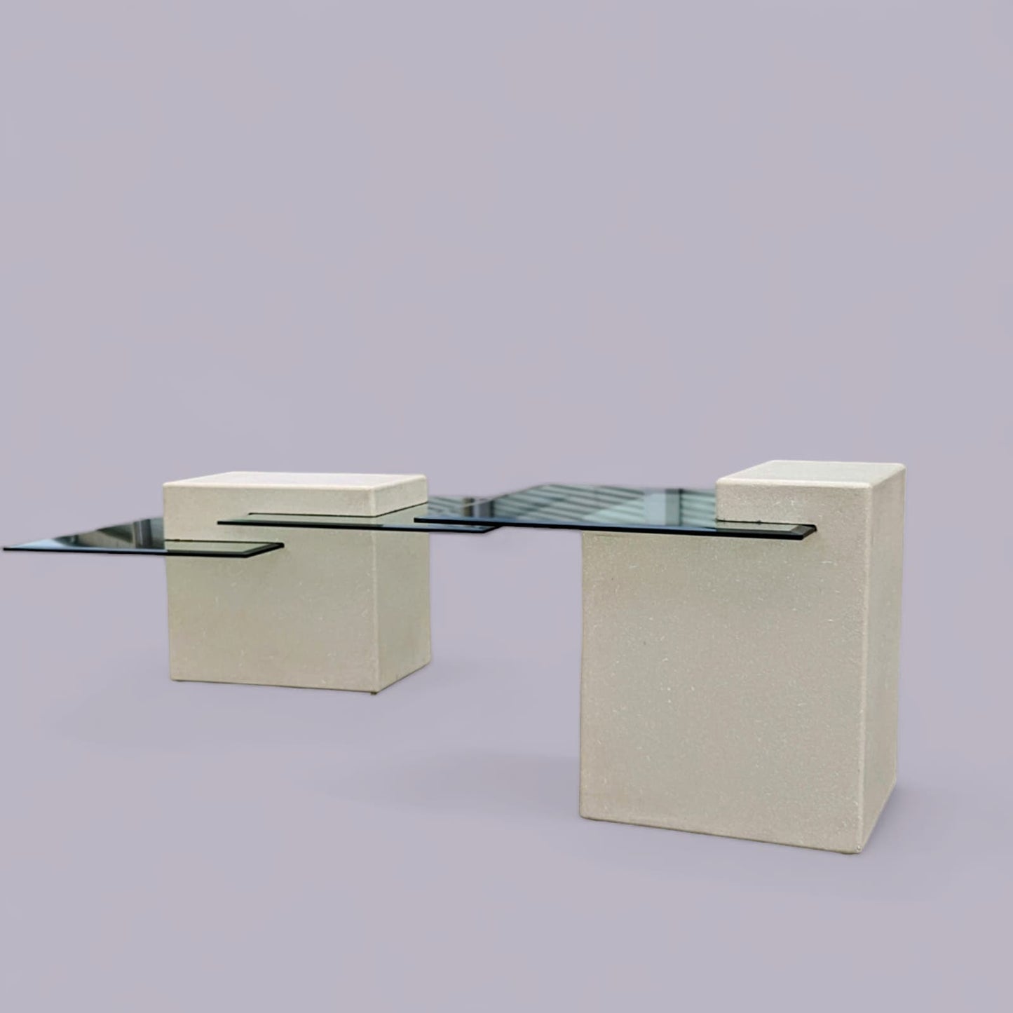 Unique Side Table, Postmodern, 80s, Glass, Plaster Base, End Table, Nightstand, Mid Century