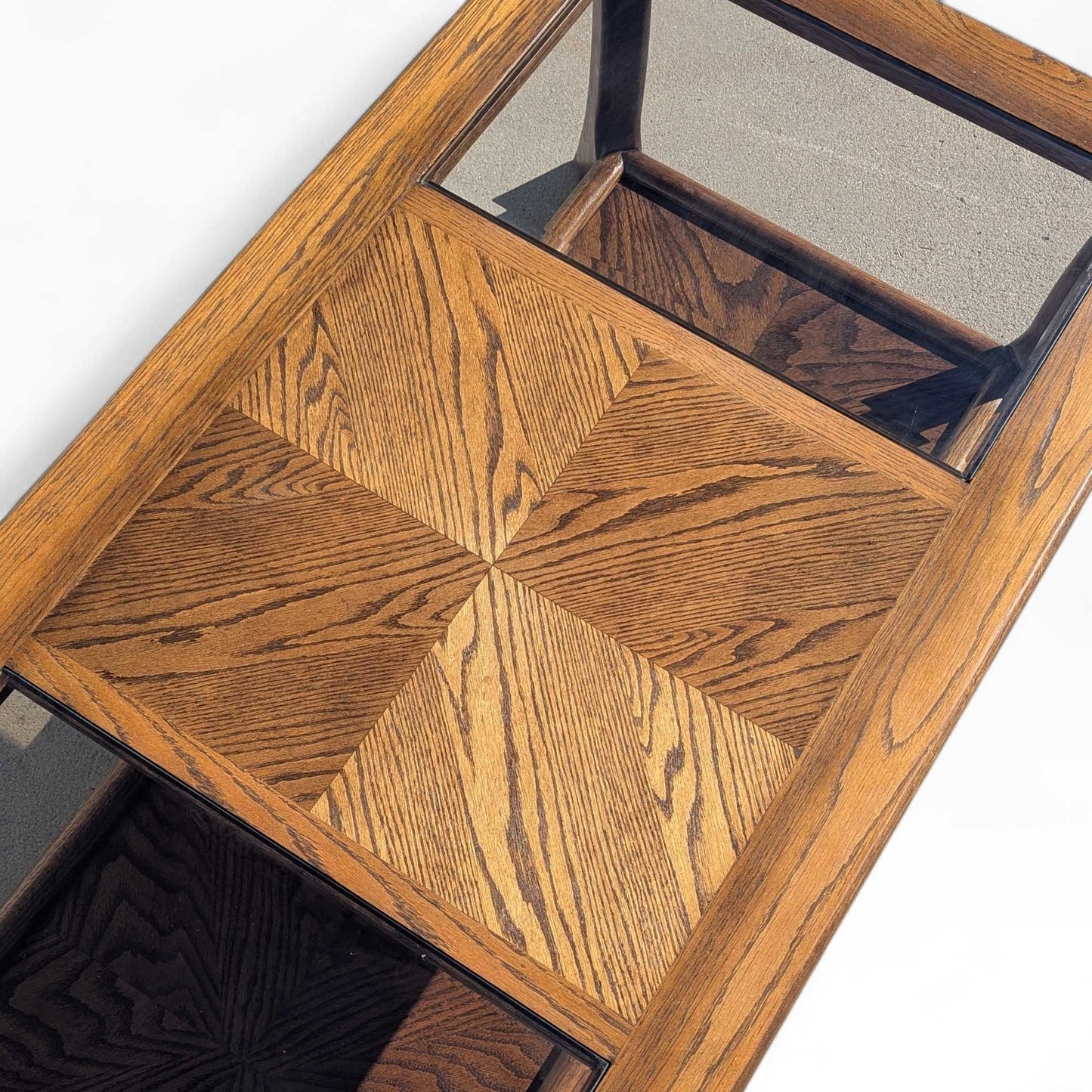 Vintage Oak Coffee Table Smoked Glass Insets