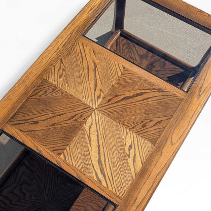 Vintage Oak Coffee Table Smoked Glass Insets