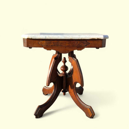 Late-19th-Century Marble-Top Carved Wood Parlor Side Table