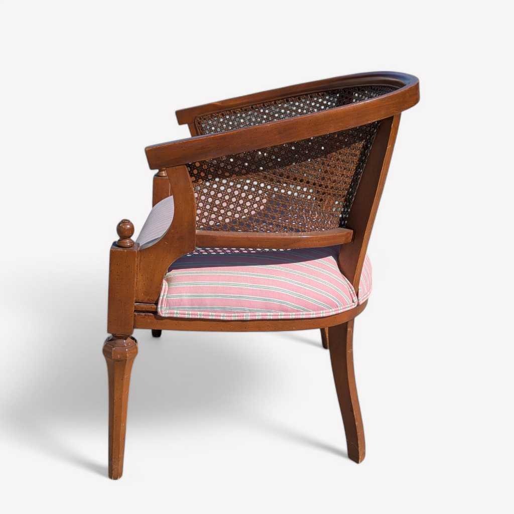 1970s Regency-Style Wood and Cane Barrel-Back Armchair — view 5 of 16