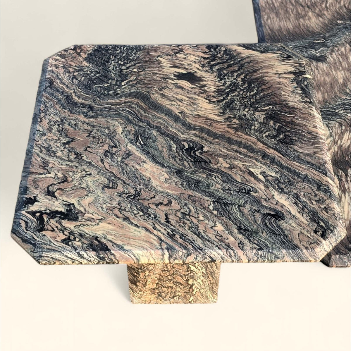 Italian Cipollino Ondulato Marble Pedestal Side Table