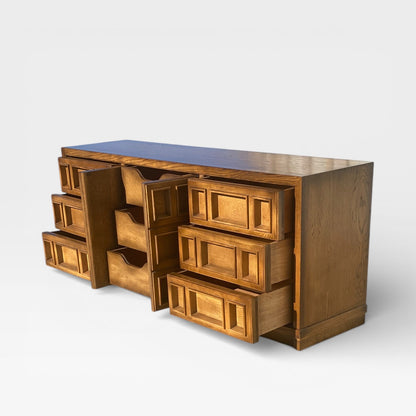 Oak Lowboy Dresser, Brutalist Mid-Century Modern