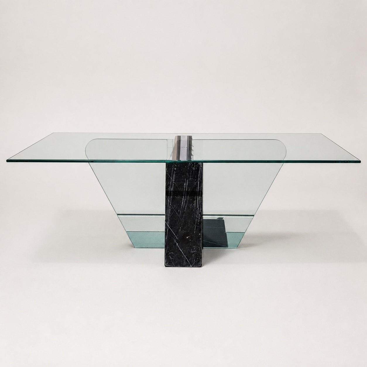 Unique Coffee Table, Marble Base, Geometric, Unique, Rectangular Glass Top, Postmodern, Mid Century