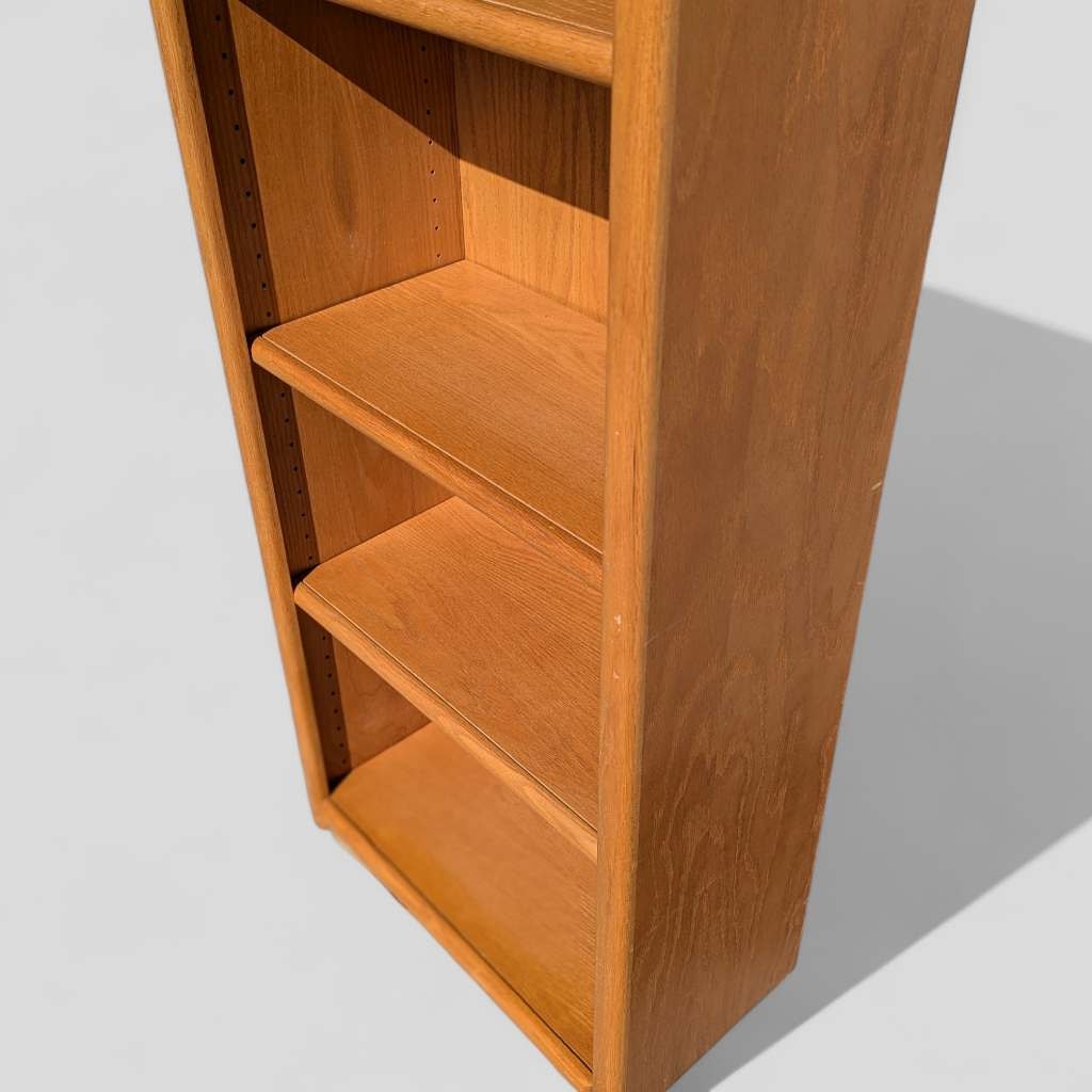 Vintage Oak Bookcase, Solid Wood, Mid Century, MCM, Slim, Six Shelves, Freestanding, Living Room