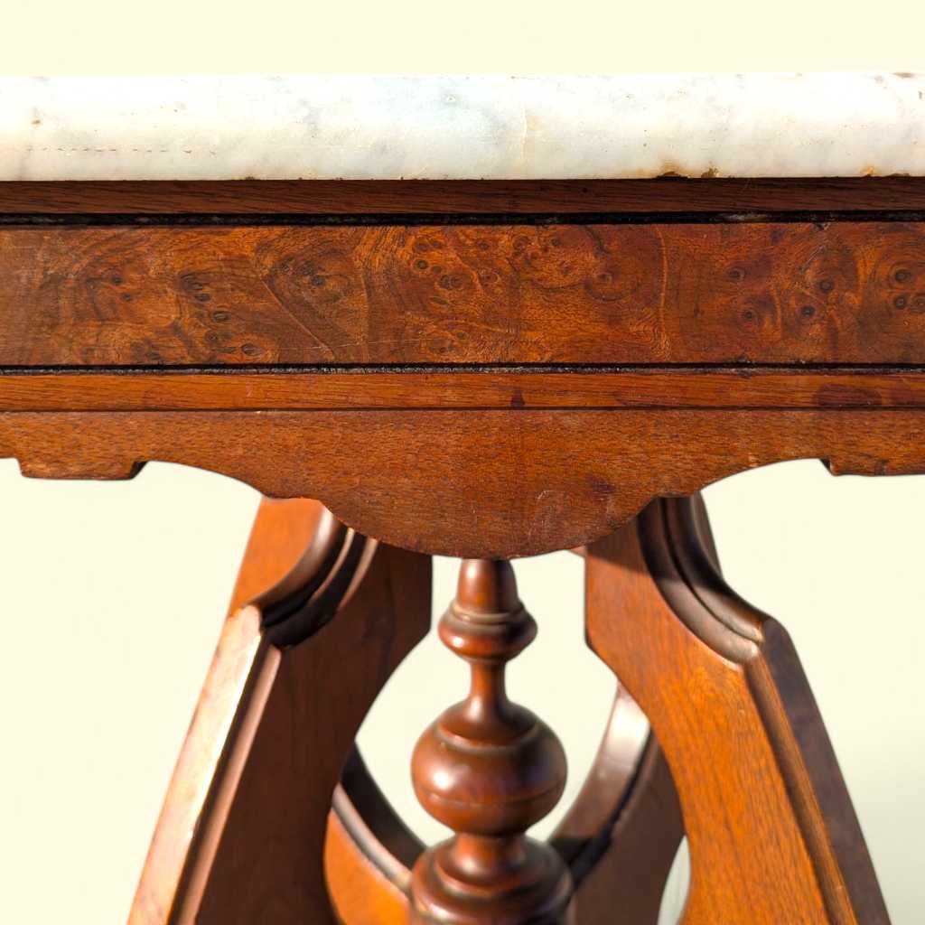 Late-19th-Century Marble-Top Carved Wood Parlor Side Table — view 4 of 16