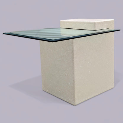 Unique Side Table, Postmodern, 80s, Glass, Plaster Base, End Table, Nightstand, Mid Century