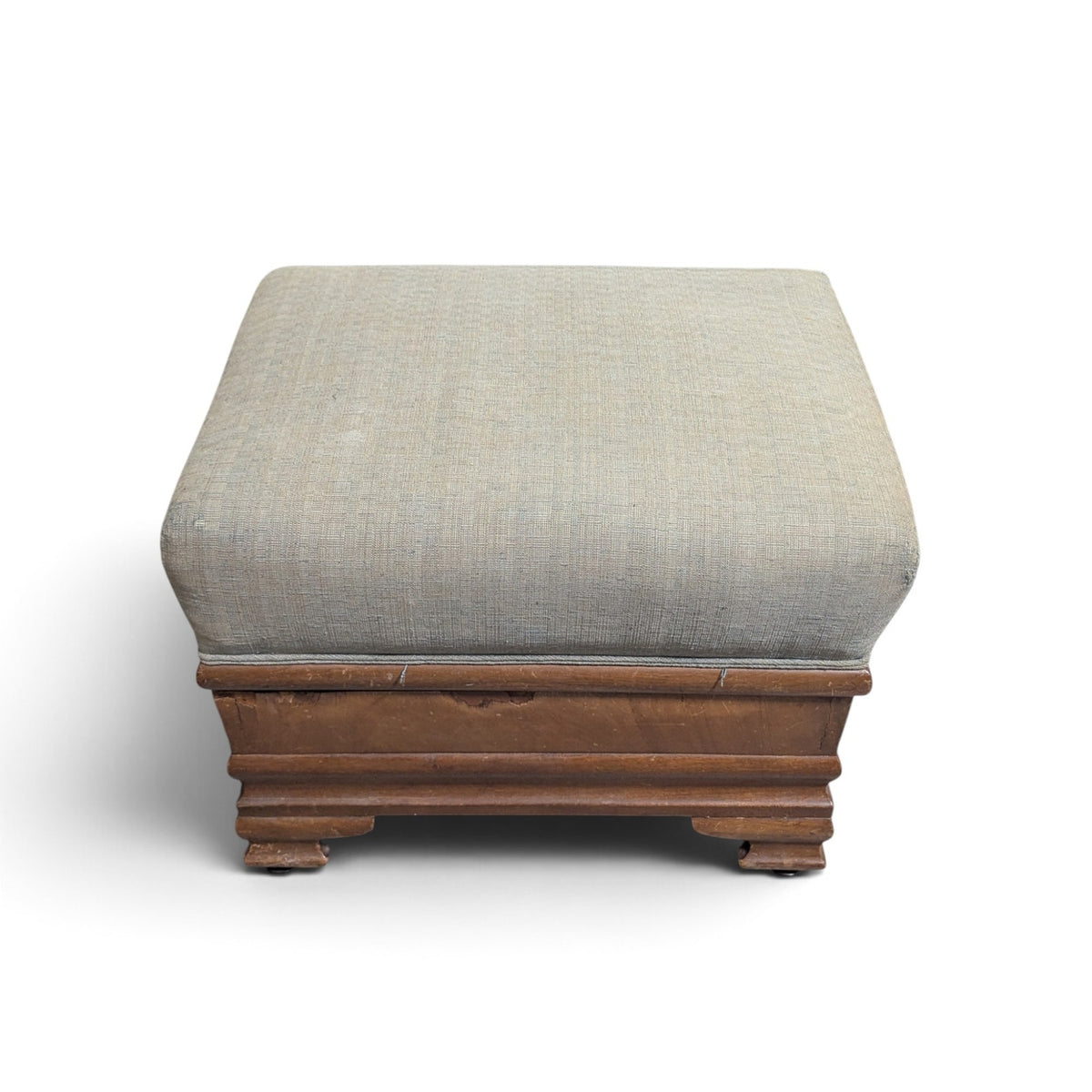 Early-to-Mid 20th Century Upholstered Wood Storage Ottoman with Hinged Lid — view 9 of 16