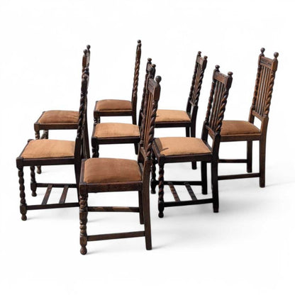 Eight Antique Dining Chairs – Vintage Wooden Chairs, Set of 8, Oak, Barley Twist, Rustic, Farmhouse, Traditional, Dining, Kitchen