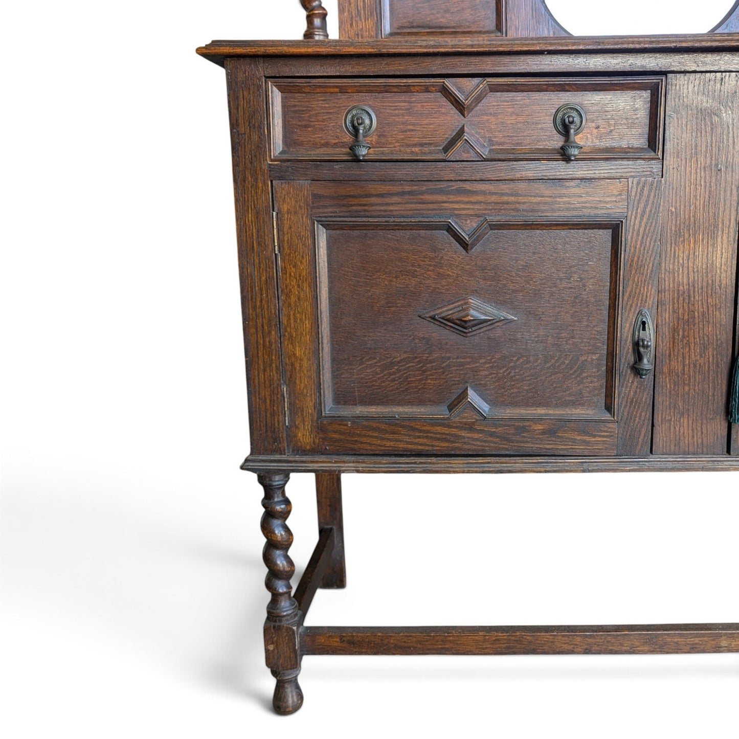 Antique Jacobean Revival Buffet with Mirrored Gallery and Barley-Twist Legs