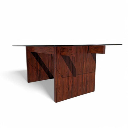 Sigurd Hansen Rosewood Dining Table – Mid-Century Modern Glass-Top, Vintage Scandinavian Design, Sleek and Stylish