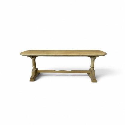 Vintage Butter Yellow Painted Trestle Sofa Table with Scalloped Top