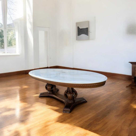 Vintage Italian Oval Coffee Table with White Marble Top