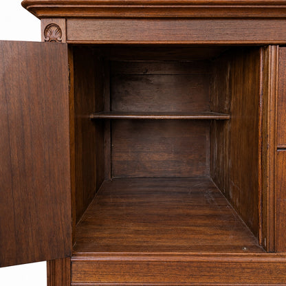 Antique Jacobean Revival Figured Wood Sideboard with Carved Medallions