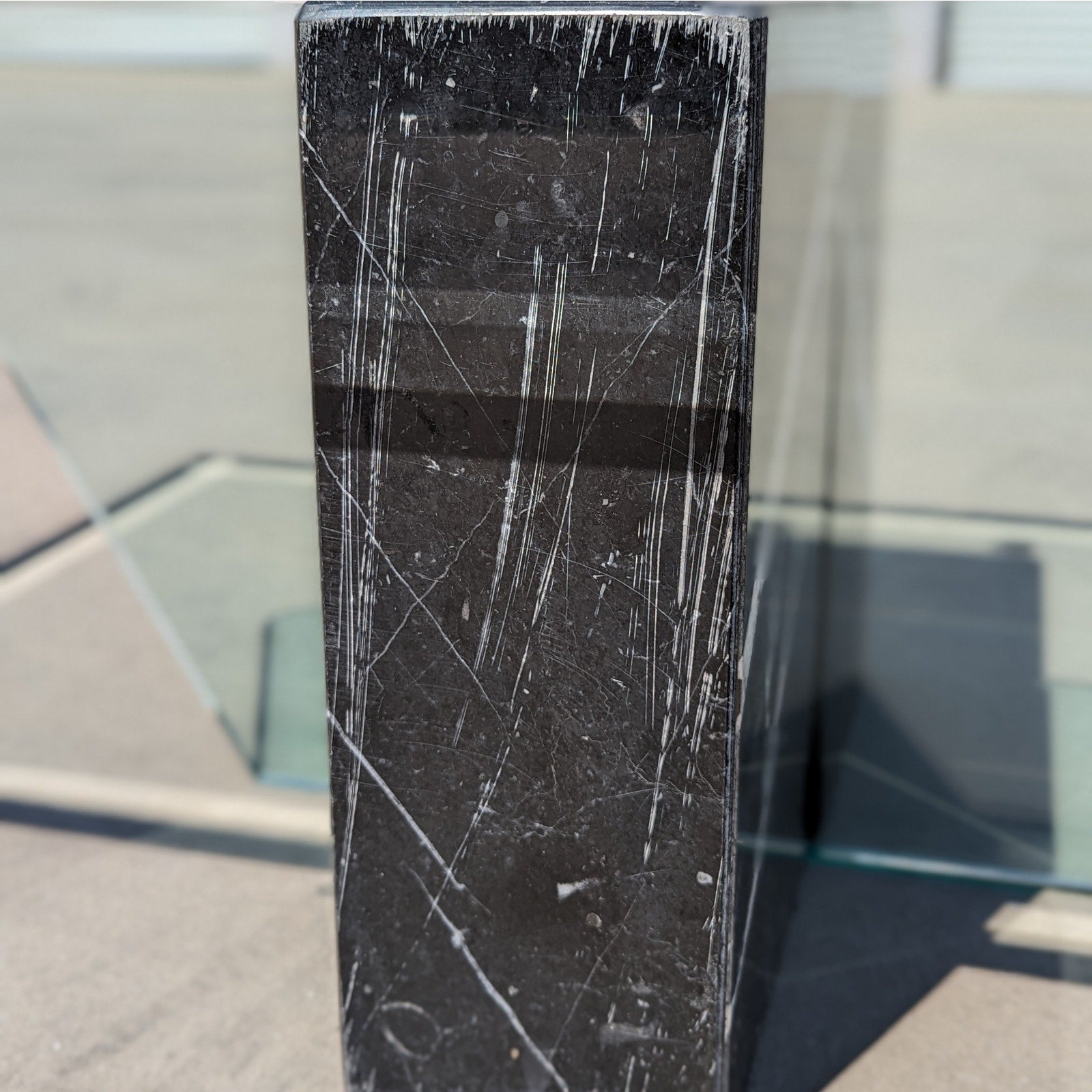 Unique Coffee Table, Marble Base, Geometric, Unique, Rectangular Glass Top, Postmodern, Mid Century — view 16 of 16