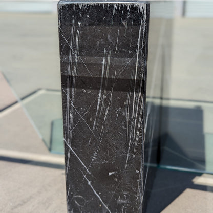 Unique Coffee Table, Marble Base, Geometric, Unique, Rectangular Glass Top, Postmodern, Mid Century