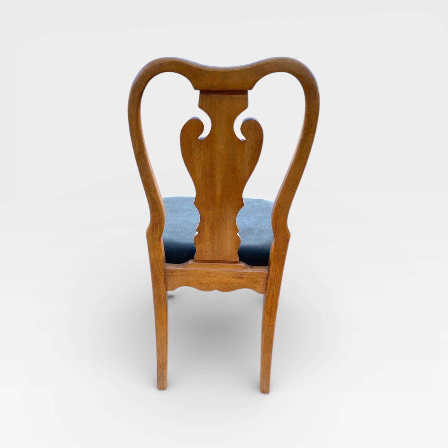 Set of Six Antique Queen Anne Walnut Dining Chairs with Slate-Blue Upholstery